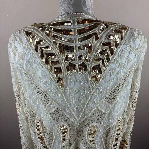 Vintage Royal Feelings Cream Ivory Embellished Beaded Evening Jacket Silk 2X - Picture 6 of 15